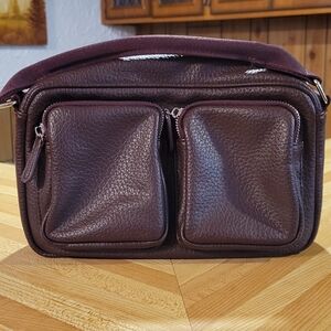 Brown Leather Belt Bag with Dual Front Pockets